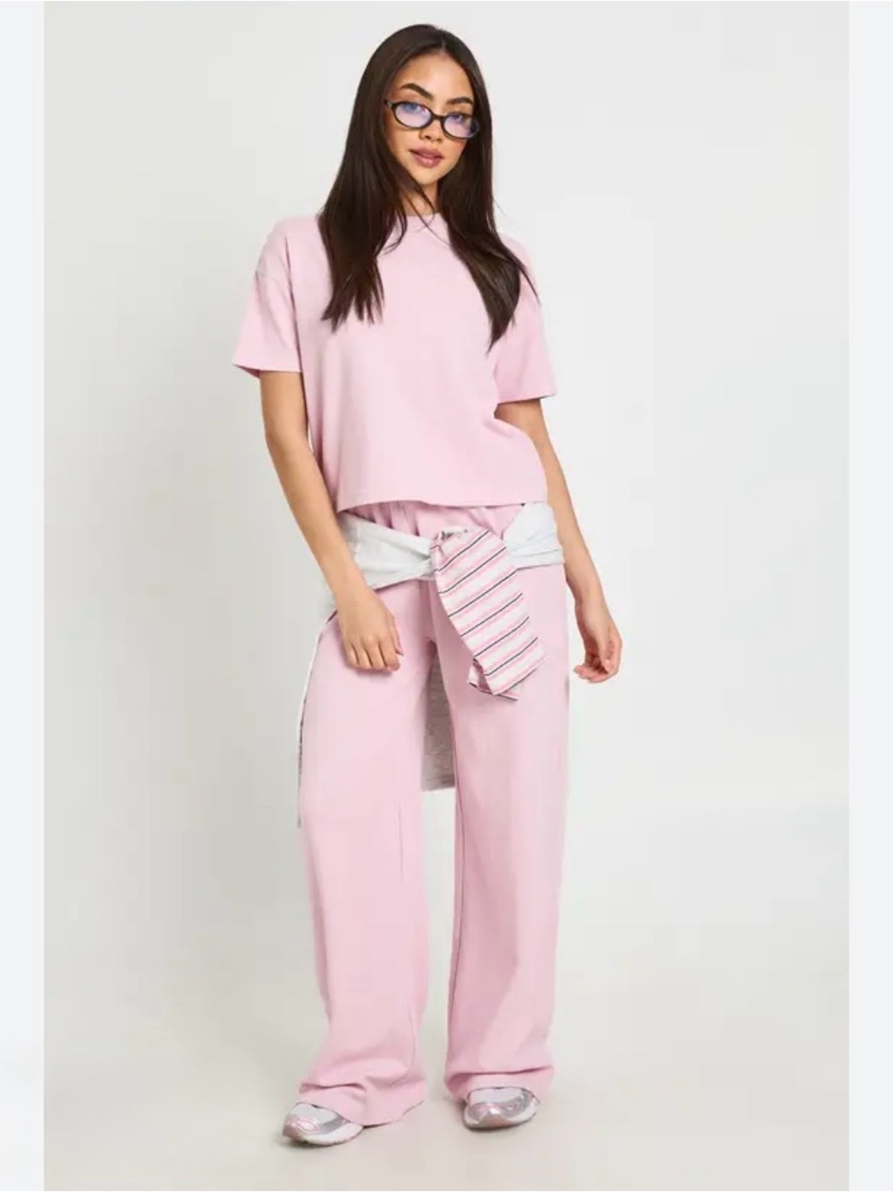 Anthropologie Sundry Babydoll Pink Boxy Short Sleeve Tee Wide Leg Pant Set Small